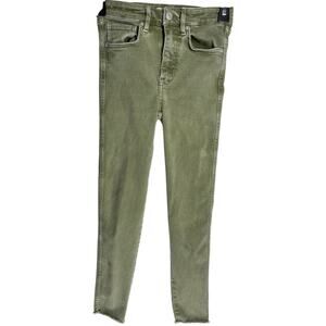 Free People Skinny Jeans Size 25 Green Raw Hem High Rise Cotton Blend Stretch